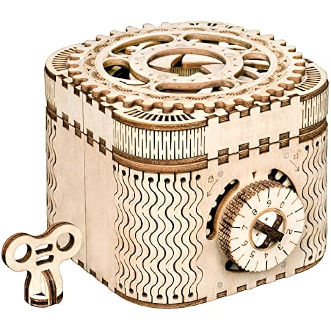 3D WOODEN TREASURE BOX PUZZLE UNIQUE MODEL KITS TO BUILD MECHANICAL ENGINEERING KITS GREAT BIRTHDAY FOR ADULTS AND CHILDREN AGE 14+ - Image 1